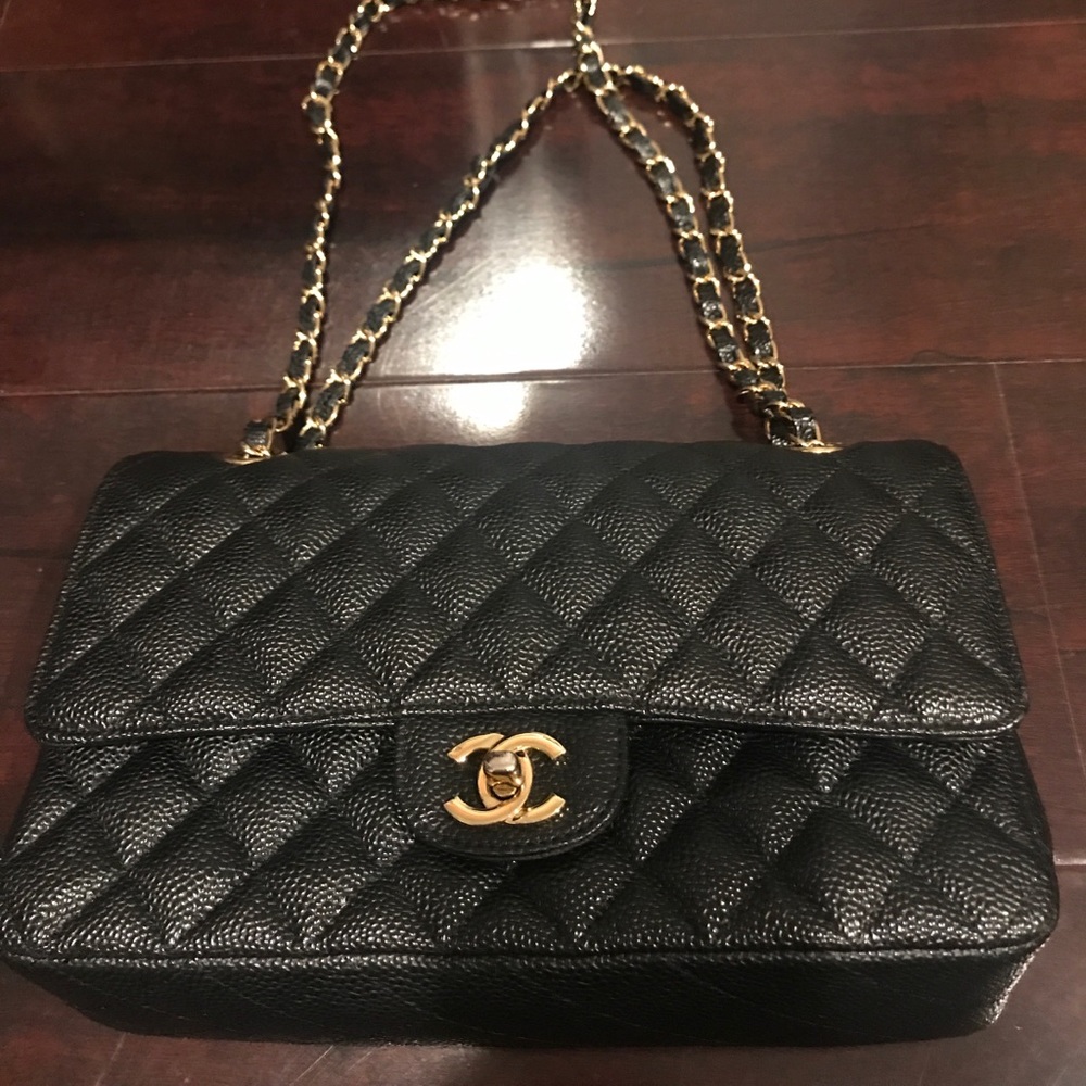 Vintage Chanel 2.55 Caviar Gold Chain handbag